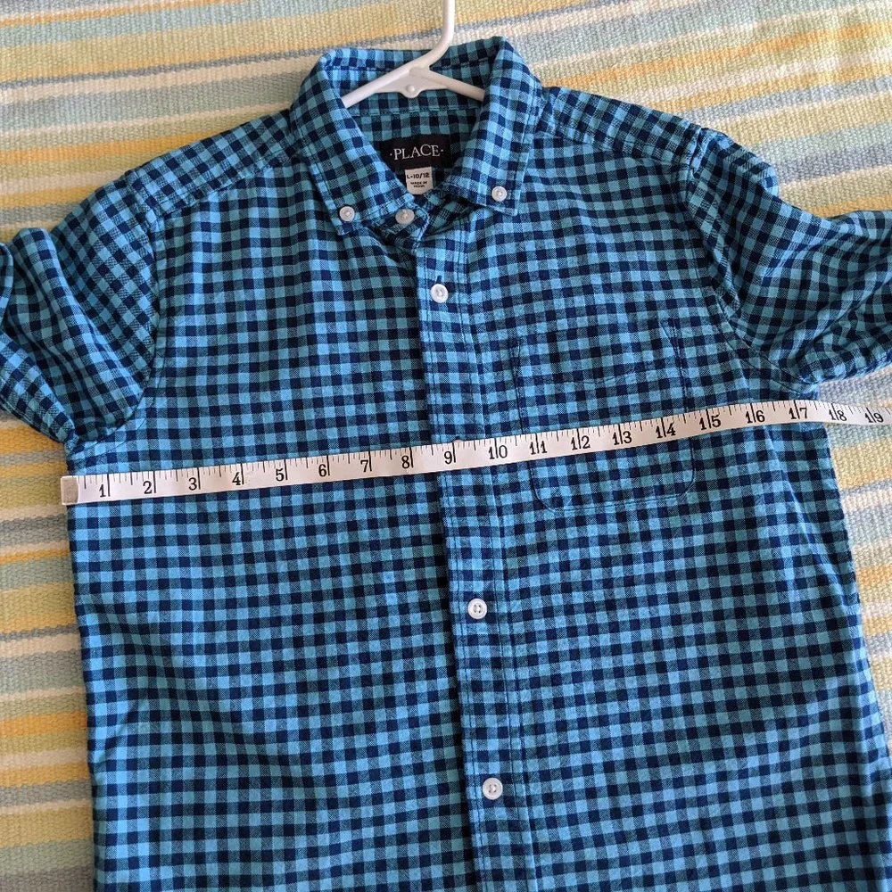 *Boy's Children's Place Blue Plaid Button up Large